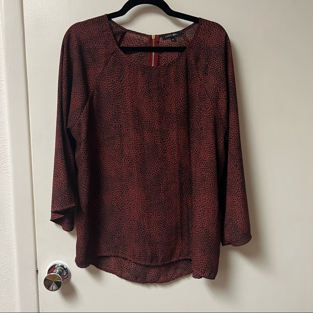 Pepermoom Burgundy and Black Blouse. Size XL.